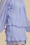 Buy_Label Frow_Purple Georgette Fringe High Neck Frill Sleeve Mini Dress _Online_at_Aza_Fashions