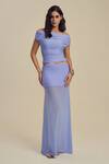 Buy_Label Frow_Purple Lycra, Net Off-shoulder Shona Maxi Skirt Set _at_Aza_Fashions