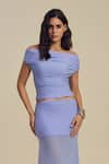 Label Frow_Purple Lycra, Net Off-shoulder Shona Maxi Skirt Set _Online_at_Aza_Fashions