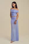 Buy_Label Frow_Purple Lycra, Net Off-shoulder Shona Maxi Skirt Set _Online_at_Aza_Fashions