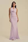 Label Frow_Lavender Lycra Halter Neck Miley Maxi Skirt Set _Online_at_Aza_Fashions