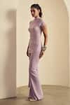 Label Frow_Purple High Neck Flared Pants Set _Online_at_Aza_Fashions