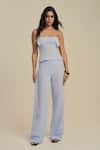 Buy_Label Frow_Blue Cotton, Linen Halter Neck Frida Pants Set _at_Aza_Fashions