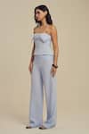 Label Frow_Blue Cotton, Linen Halter Neck Frida Pants Set _Online_at_Aza_Fashions