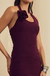 Buy_Label Frow_Burgundy Lycra Halter Neck Rococo Mini Dress _Online_at_Aza_Fashions