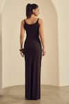 Shop_Label Frow_Brown Lycra, Net Scoop Neck Praline Sheer Bodycon Maxi Dress _at_Aza_Fashions