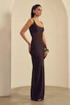 Label Frow_Brown Lycra, Net Scoop Neck Praline Sheer Bodycon Maxi Dress _Online_at_Aza_Fashions