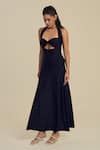 Buy_Label Frow_Black Lycra Halter Neck Raven Dress _Online_at_Aza_Fashions