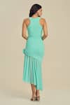 Shop_Label Frow_Green Lycra, Net Fabric Flowers Round Neck Joy Asymmetrical Dress _at_Aza_Fashions
