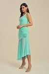 Label Frow_Green Lycra, Net Fabric Flowers Round Neck Joy Asymmetrical Dress _Online_at_Aza_Fashions