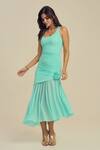 Buy_Label Frow_Green Lycra, Net Fabric Flowers Round Neck Joy Asymmetrical Dress _Online_at_Aza_Fashions