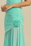Shop_Label Frow_Green Lycra, Net Fabric Flowers Round Neck Joy Asymmetrical Dress _Online_at_Aza_Fashions