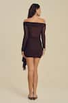 Shop_Label Frow_Brown Lycra, Net Off-shoulder Ruching Mini Skirt Set _at_Aza_Fashions