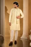 Aariyana Couture Yellow Silk, Cotton Mirrors Light Bundi And Kurta Set Online at Aza Fashions Aariyana Couture_Yellow Silk, Cotton Mirrors Light Bundi And Kurta Set _Online_at_Aza_Fashions