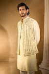 Aariyana Couture Yellow Silk, Cotton Mirrors Light Bundi And Kurta Set Online Aariyana Couture_Yellow Silk, Cotton Mirrors Light Bundi And Kurta Set _Online