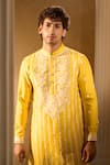 Buy_Aariyana Couture_Yellow Silk, Cotton Embroidery Kurta Set 