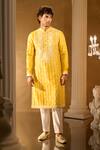 Shop_Aariyana Couture_Yellow Silk, Cotton Embroidery Kurta Set 