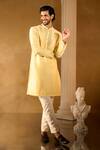 Aariyana Couture_Yellow Cotton, Silk Embroidery Kurta Set _at_Aza_Fashions