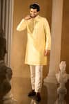 Shop_Aariyana Couture_Yellow Cotton, Silk Embroidery Kurta Set 