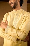 Aariyana Couture_Yellow Cotton, Silk Embroidery Kurta Set _Online