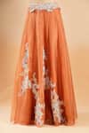Buy_Prisho_Orange Embroidery, Sequins, Beads Round Neck, Paisley Border Cape Skirt Set _Online_at_Aza_Fashions