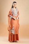 Shop_Prisho_Orange Embroidery Round Neck Resham Kurta Palazzo Set _Online_at_Aza_Fashions