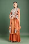 Buy_Prisho_Orange Embroidery Round Neck Resham Kurta Palazzo Set _at_Aza_Fashions