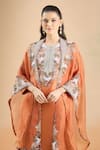 Shop_Prisho_Orange Embroidery Round Neck Resham Kurta Palazzo Set _at_Aza_Fashions