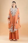Shop_Prisho_Orange Embroidery Round Neck Resham Kurta Palazzo Set 