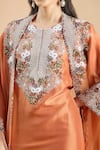 Prisho_Orange Embroidery Round Neck Resham Kurta Palazzo Set _Online