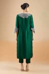 Prisho_Emerald Green Chiffon Embroidery, Zari V-neck Zardozi Yoke Kurta Set _Online_at_Aza_Fashions