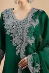 Shop_Prisho_Emerald Green Chiffon Embroidery, Zari V-neck Zardozi Yoke Kurta Set _at_Aza_Fashions