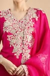 Shop_Prisho_Pink Chiffon Embroidery V-neck Floral Applique Kurta Set _at_Aza_Fashions