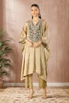 Buy Prisho Beige Tissue Embroidery V-neck Kaftan And Pant Set at Aza Fashions Buy_Prisho_Beige Tissue Embroidery V-neck Kaftan And Pant Set _at_Aza_Fashions
