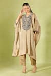 Buy Prisho Beige Tissue Embroidery V-neck Kaftan And Pant Set Online at Aza Fashions Buy_Prisho_Beige Tissue Embroidery V-neck Kaftan And Pant Set _Online_at_Aza_Fashions