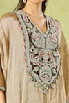 Buy Prisho Beige Tissue Embroidery V-neck Kaftan And Pant Set Buy_Prisho_Beige Tissue Embroidery V-neck Kaftan And Pant Set