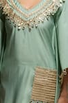 Samyukta Singhania_Green Tassels V-neck Embroidered Kaftan And Pant Set _Online_at_Aza_Fashions