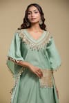 Buy_Samyukta Singhania_Green Tassels V-neck Embroidered Kaftan And Pant Set _Online_at_Aza_Fashions