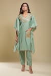 Buy_Samyukta Singhania_Green Tassels V-neck Embroidered Kaftan And Pant Set _at_Aza_Fashions