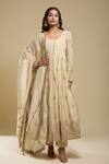 Buy_Samyukta Singhania_Cream Tissue Embroidery Round Neck Anarkali Set _Online_at_Aza_Fashions