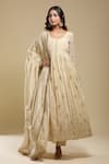 Buy_Samyukta Singhania_Cream Tissue Embroidery Round Neck Anarkali Set _at_Aza_Fashions