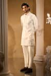 Shop_Aariyana Couture_Cream Silk, Cotton Embroidery Blend Kurta And Trousers Set _Online_at_Aza_Fashions