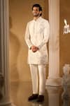 Aariyana Couture_Cream Silk, Cotton Embroidery Blend Kurta And Trousers Set _at_Aza_Fashions