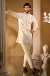 Buy_Aariyana Couture_Cream Silk, Cotton Embroidery Blend Kurta And Trousers Set 