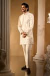 Aariyana Couture_Cream Silk, Cotton Embroidery Blend Kurta And Trousers Set _Online_at_Aza_Fashions