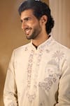 Buy_Aariyana Couture_Cream Silk, Cotton Embroidery Blend Kurta And Trousers Set _Online
