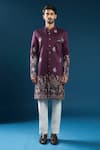 Buy_Arihant Rai Sinha_Wine Silk Embroidery Sherwani Set 