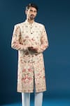 Arihant Rai Sinha_Cream Silk Embroidery And Red Sherwani Set _at_Aza_Fashions