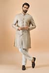Buy_Arihant Rai Sinha_Gray Jacquard, Silk Designer Sherwani And Pant Set _at_Aza_Fashions