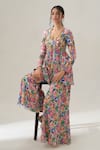 Buy_House Of Akshata_Multi Color Crepe Embroidery Round Neck Radiant Bloom Peplum Set _at_Aza_Fashions